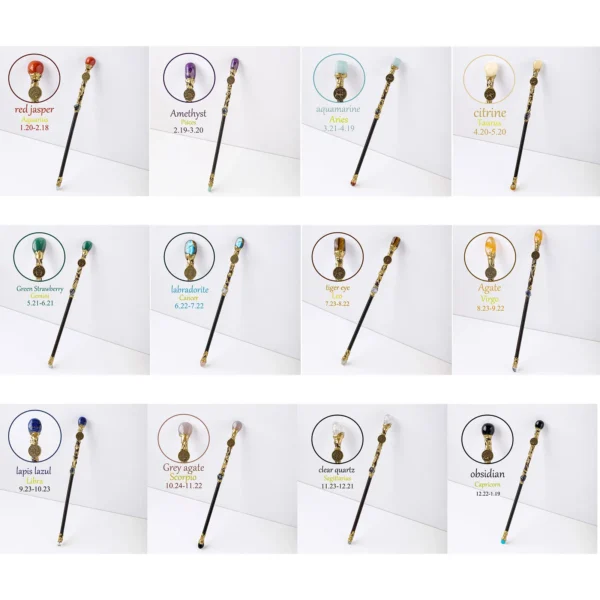 1PC 12 Zodiac Signs Natural Stones Magic Scepter Amethyst Citrine Fairy Lucky Gem Scepter Props Accessories - Imagen 18