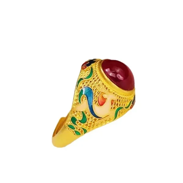 9999 24K real gold enamel deer ring, gold ring, open ring, women's jewelry – Bild 6