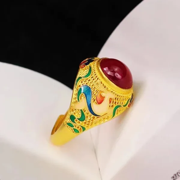 9999 24K real gold enamel deer ring, gold ring, open ring, women's jewelry – Bild 7