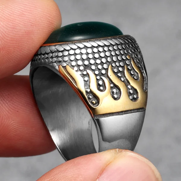 Luxury Emerald Rings 316L Stainless Steel Ring Trendy Gem Men Elegant Simple Rhinestone for Male Boyfriend Jewelry Vintage Gift - 图片 4