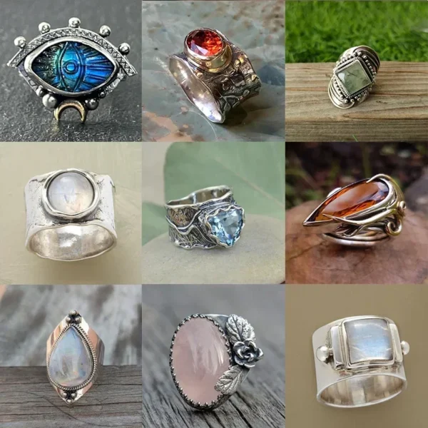 Vintage Tibetan Moonstone Big Healing Crystal Rings for Women Boho Antique Indian Moonstone Ring Fine Jewelry Girls Ladies Gifts - immagine 21