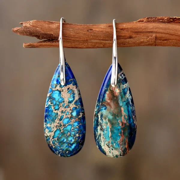 Bohemian Multicolor Emperor Stone Drop Earrings for Women Ethnic Geometric Natural Stone Dangle Earrings Minimalist Jewelry Gift