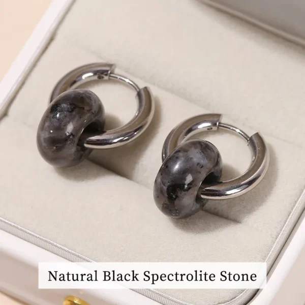 Change Better Natural Stone Agate Turquoise Silver Color Hoop Earrings Women Stainless Steel Donut Chunky Hanging Ear Buckles - 图片 7