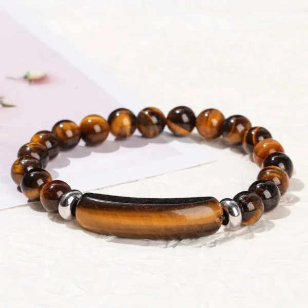 JD Natural Stone Tiger Eye Amethyst Rectangle Bar Charm Bracelet Women Men Healing Stone Powder Crystal Rough Chakra Jewelry - 图片 24