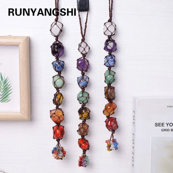 1PC Natural Crystal Chakra Pendant Tumbled Healing Stone Car Pendant Yoga Chakra Energy Gem Decoration Gift - Image 2