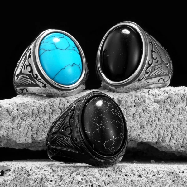 Black Turquoise Carved Men Rings Stainless Steel Women Jewelry Vintage Punk Rock Cool Stuff Fashion Accessories Gift Wholesale – Image 7