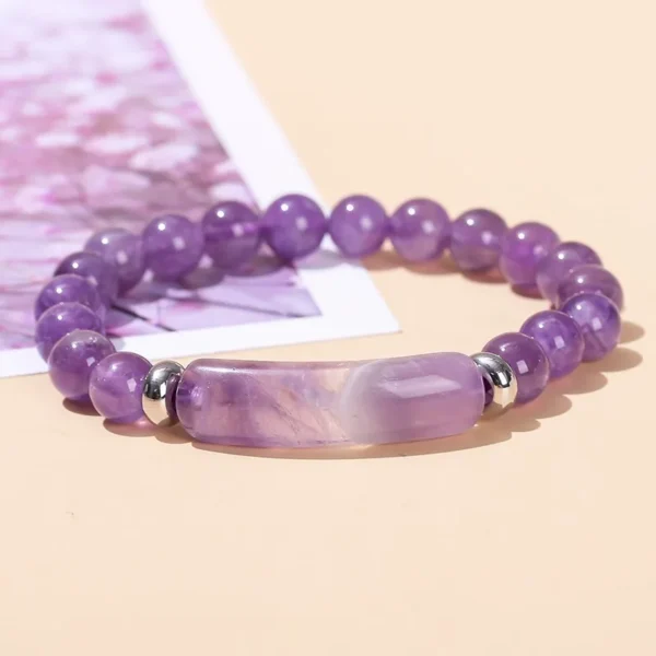 JD Natural Stone Tiger Eye Amethyst Rectangle Bar Charm Bracelet Women Men Healing Stone Powder Crystal Rough Chakra Jewelry – Bild 25