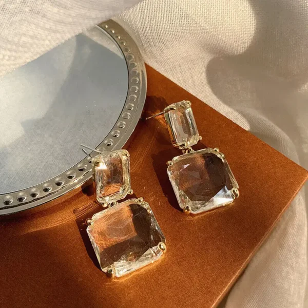 Transparent Square Glass Crystal Pendant Hanging Earring for Women Bohemia Trendy Geometric Drop Dangle Earrings Wedding Jewelry - Imagen 5