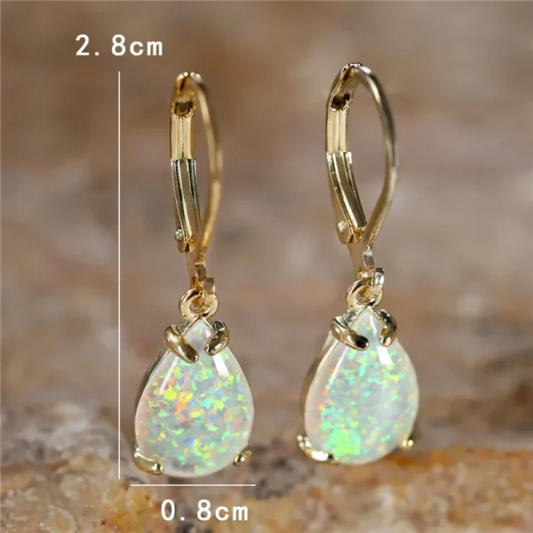 Female White Fire Opal Stone Classic Gold Color Water Drop Earrings Cute Dangle Boho Jewelry For Women - 图片 4