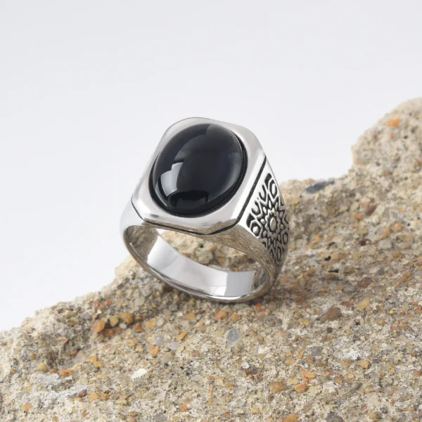 R3174 Men's/Women 316LStainless Steel  Onyx Gem Style Rings Classic Fashion Trend Titanium steel ring Jewelry - 图片 6